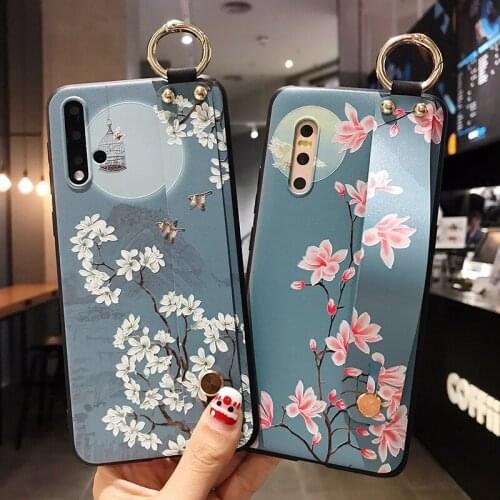 Retro Paiting Flower Wrist Strap Phone Case for iPhone 12 Pro Max Mini 11 6 6S 7 8 Plus X XR XS Chinese Style Holder Cover Funda