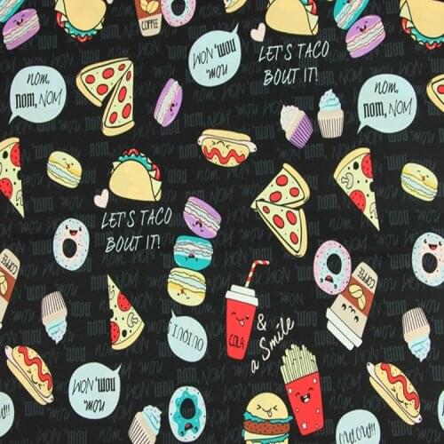 140cm Width LETS TACO BOUT IT Black Cotton Fabric for Baby Girl Clothes Hometextile Cushion Cover DIY-BK561
