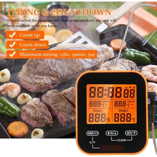 Digital Food Thermometer and Timer Wireless Meat Temperature Probe Thermomter Oven Thermometer for Grill Smoker Barbecue Kitchen