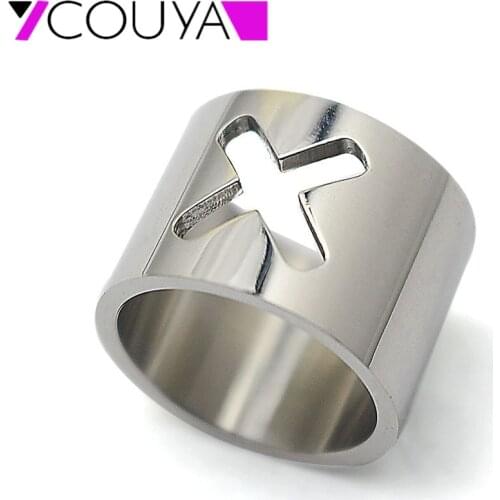 Couya Brand Blank Cross Ring 2017 Summer Unique Design 316L Stainless Steel Hollow Cross Women Rings Fashion Jewelry