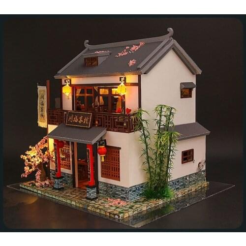 New DIY Doll House Mini Wooden Furniture House Retro Chinese Architecture Toy Accessories ChildrenS Christmas Gift For Children