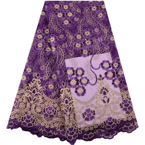 Dubai Wholesale High Quality Latest Mesh African Lace Fabrics 2019 Purple French Textile Lace Fabric For Garment Dress 1385