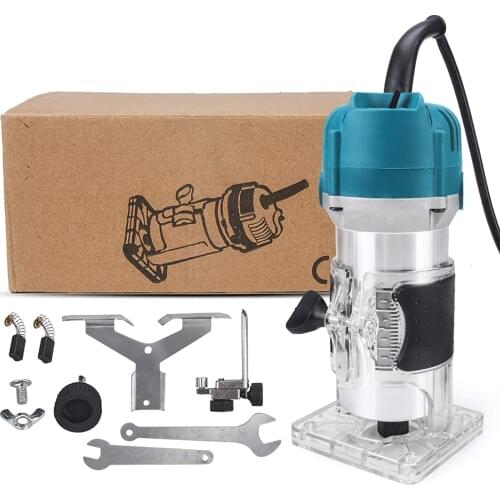 800W Palm Router Electric Hand Trimmer Wood Router 1/4" Collets 30000R/MIN WoodWorking Joiner Cutting Trimmer + 12/15 Pcs Holder