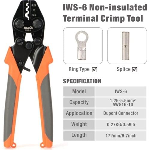 IWS-6 Crimping Plier for Non-Insulated Terminals and Butt/Spice/Open/Plug Connectors Wiring Repairs Hand Crimper Tools AWG16-10