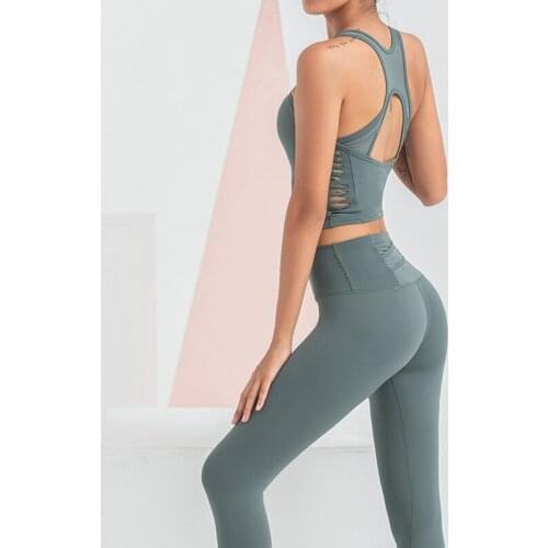 Yoga Set Women Fitness Gym Clothing Sport Suit Backless Hollow Out Crop Top High Waist Workout Leggings Sportwear