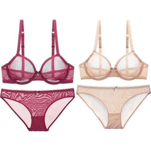 2pcs Women Sexy Home Underwear Set See Through Lacing Trim Bra Brassiere Low Rise Briefs