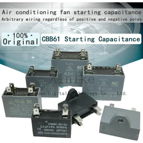 1/Pcs CBB61 Air conditioning fan starting capacitance 450V 1.2uF 1.5uF 2uF 2.5uF 3uF 3.5uF 4/5/6/7/8/10/12uF Fan Capacitor