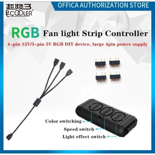 Pccooler 5V3 Pin 12V4 Pin RGB Fan light Strip Controller Contains 1 To 3 Extension Cables CPU Cooling Computer Case Fan Adapter