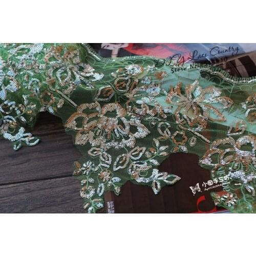 2yds/lot Paillette Lace Decoration Sequin Lace Trim Wedding Dress Fabric Width 26cm