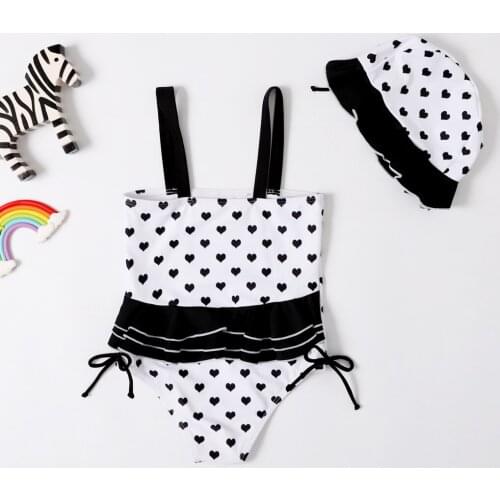 2020 New Baby Girl Swimsuit One Piece Swimwear Classic Style Bodysuit Skirt Dress Swimsuit for Girl Dot Bathing Suit With Cap