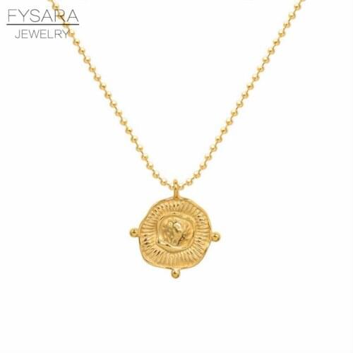 FYSARA Summer Stainless Steel Irregular Round Gold Necklace For Women Vintage Beads Chain Minimalist Sunflower Pendant Necklace