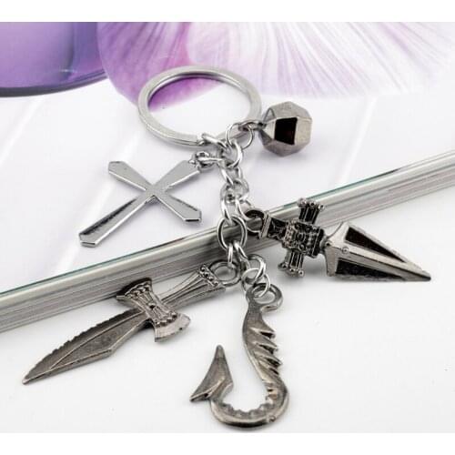 Cartoon Anime Hunter x Hunter Kurapika Metal Ring Weapons Keychains Keyrings For Women Men Fans Friends Cosplay Jewelry Gift