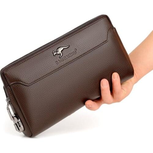 Weysfor Fashion Men Clutch Bag Leather Long Zipper Purse Money Bag Business Handbags Wristlet Phone Wallet Male Casual Handy Bag