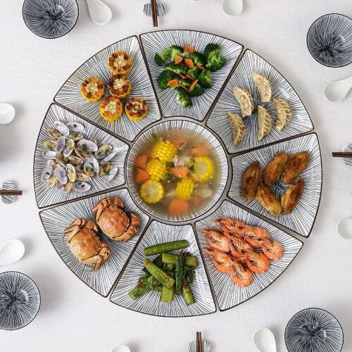 Platter Set Colorful Ceramic Underglaze Color Dishes Plate for Family Reunion Dinner Set Plate Gift Box Snacks Serving Tray