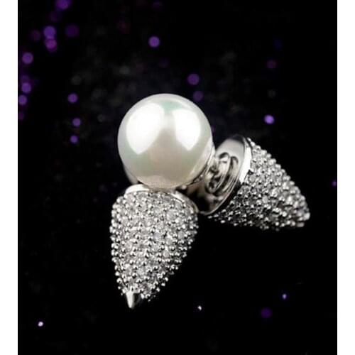 2016 NEW Fashion Full Pave CZ Crystals Warhead Pearl Earrings Studs Silver Plated jewelry for Women