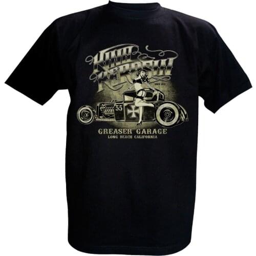 New 2019 Fashion Print T Shirts Man Short Sleeve Tshirt Greaser Garage Oldschool Rockabilly Hotrod Vintage Retro V8 Shirt Design