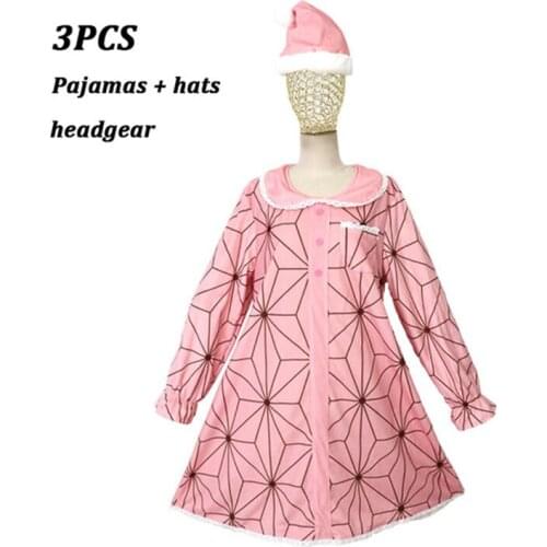 2021 New Anime Demon Slayer Cosplay Girls Pajamas Kamen Nidouzi Anime Cos Clothes Pajamas Christmas Gift for Sweetbaby