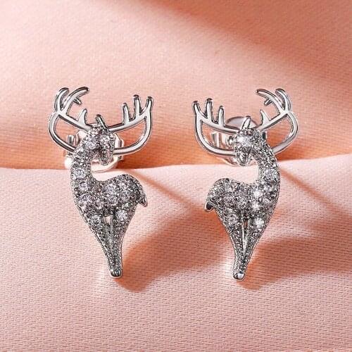 New Creative Christmas Ornaments Stylish Christmas Elk Crystal Deer Stud Earrings Women Fashion Jewelry Gift Christmas Ornaments