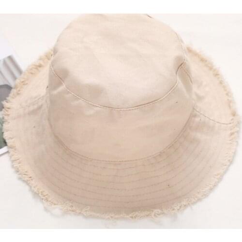 Wide Brim Distress Bucket Hat For Women Girl Spring Summer Large Brim Panama Outdoor Lady Cotton Fishing Cap Fisherman Sun Hat