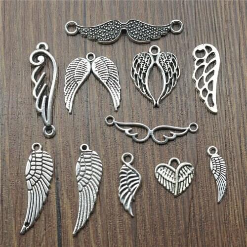 20pcs Charms Wing Antique Silver Color Small Wing Charms Jewelry Findings DIY Bird Wing Charms Wholesale