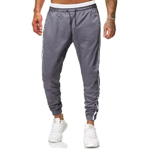 Casual pants men clothing sport printing plaid trousers tie belt waistband trousers spring and autumn trousers men