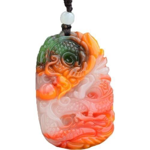 Natural bloodstone jade pendant Hand Carved Dragon pendant colorful jade peace and safety Ruyi jade jewelry
