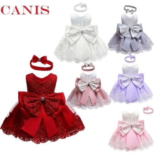 Pudcoco US Stock 0-24M Baby Girls Bridesmaid Dress Baby Lace Kids Party Bow Wedding Cute Baby Girl Dresses Princess