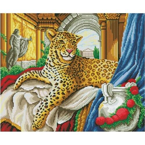 Roman Architecture Leopard Diamond Painting Round Full Drill DIY Mosaic Embroidery 5D Cross Stitch Scenic Animal Picture