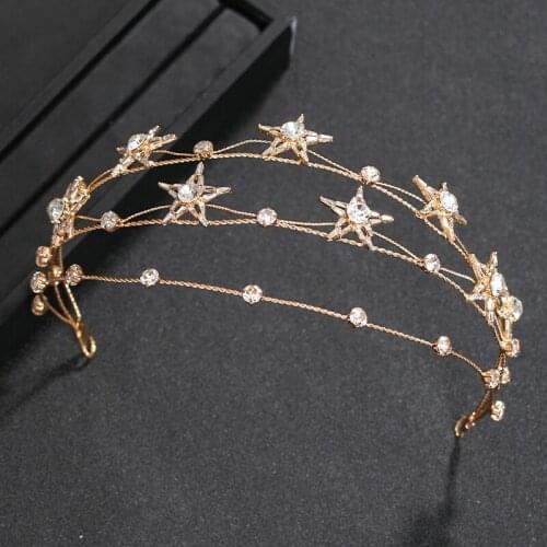 Luxury Shining Wedding Bridal Diadem Crowns Elegance Star Hair Accessories Pentagram Tiaras for Women Girl Wedding Party