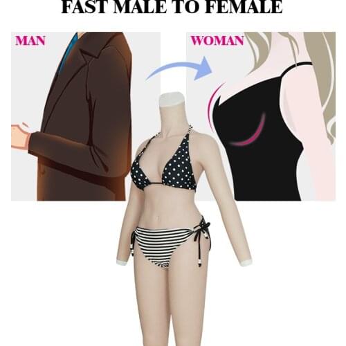 Silicone Breast Forms Shemal Whole Body Suits with Arms C Cup Fake Boobs Body Suits for Crossdresser Transgender Latex Shapewear