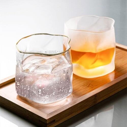 Japanese Irregular Shape Whiskey Glasses Ice Pattern Fold Paper Crystal Whisky Beer Wine Glass Drinkware Wine Glass Set