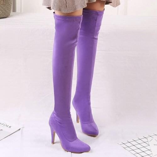 Stretch Sock Over The Knee Boots Women Pointed Toe Elastic Thigh High Botines Mujer Stiletto Heels Pumps Ladies Party Prom Shoes