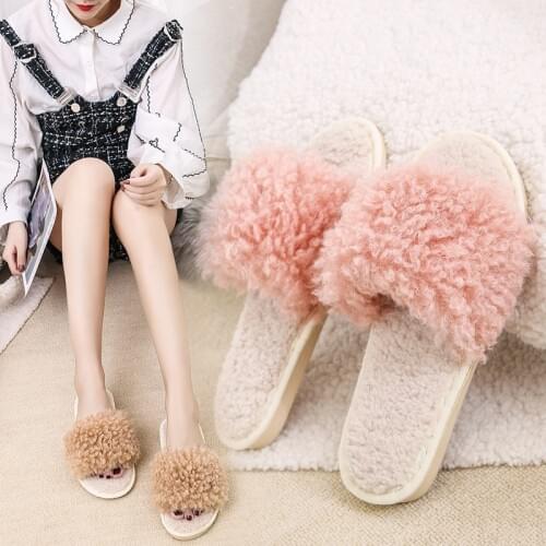 Cotton Slippers Cute Casual Home Plush Slipper Womens Non-Slip Wear-Resistant Plush Slippers Shoes Woman House Slippers