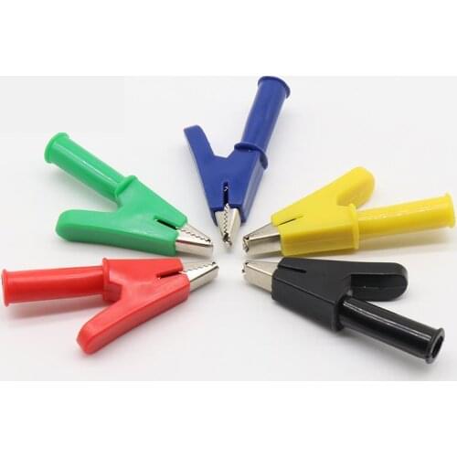High Quality 10PCS/LOT Full Insulated Crocodile Alligator Clips With 4mm Socket Banana Jack Test Clamp Wire Clip