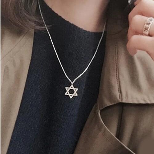 DreamySky Boho Silver Color David Star Long Chain Necklaces For Women Pure Silver Choker Necklace Christmas Jewelry