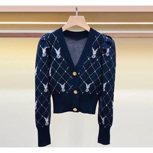 Brand Fashion Women HighLuxury Winter New Sweet Lady V-Neck Wool Knitted Cardigan Sweater Coat