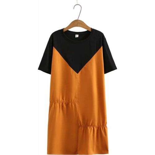 Plus size O-Neck short sleeves patchwork women dresses 2021 casual summer ladies cotton linen loose dress female pullovers tops