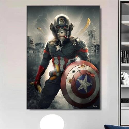 Animal Monkey Marvel Captain America Canvas Posters Painting Action Movie Superhero Characters Wall Art Kids Living Room Decor