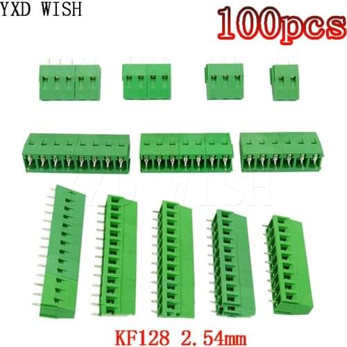 100PCS KF128-2.54mm Pitch PCB Screw Terminals Blocks Connector 150V 6A 2P/3P/4P/5P/6P/7P/8P/9P/10P/12P/16P in For 26-18AWG