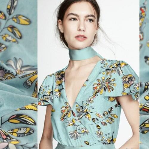 140cm wide floral printed silk fabric meter anti-wrinkle silk crepe de chine fabric 16mm shirt dress fabric wholesale silk cloth