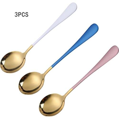 3 Pcs/Set Stainless Steel Coffee Scoop Dessert Spoon Kitchen Mixing Stirrer Salad Spoon Flatware Ice Cream Tools Tableware