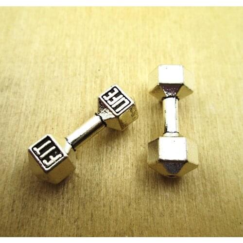 5pcs-- 25*12mm hole :2mm Antique Silver Plated barbell ,dumbell DIY necklace/ bracelets charms antique silver tone