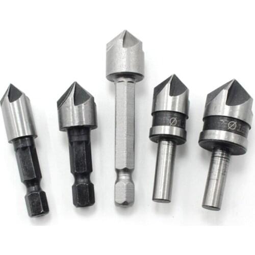 5PCS carbon steel 82 degrees round shank five-edge chamfer 9.5/12.7/15.9mm countersink woodworking hole opene Punching