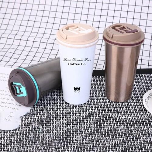 500ML Insulated Thermal Travel Coffee Mug Tumbler Wide Mouth Tea Cup With Lid Stainless Steel Leak Proof Cup Vacuum Flasks Mug