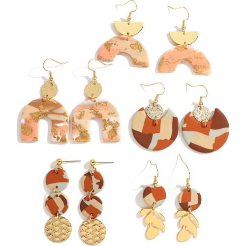 AENSOA 2021 Korea Geometric Polymer Clay Drop Earrings Trendy Bohemia Irregular Colorful Print Long Dangle Earrings Boho Jewely