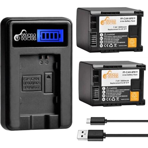 High Capacity 1800mAh BP-827 BP-819 BP-809 BP 808 807 Battery + LCD Charger for Canon HG31 XA10 HF20 HF10 HF100 HF100E HG20 HG21
