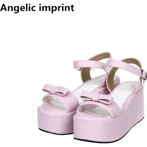 Angelic imprint woman mori girl lolita cosplay shoes lady high heels wedges pumps women princess summer dress sandals 33-47 8cm