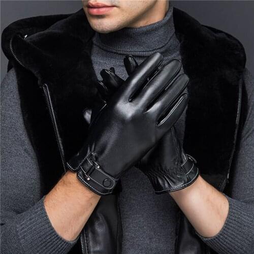Plus Velvet Mens PU Leather Gloves Touch Screen Warm Driving Gloves Fashion Male Windproof Autumn Winter Mittnes