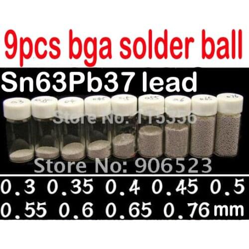 Free shipping 9 bottles 0.76/0.65/0.6/0.55/0.5/0.45/0.4/0.35/0.3mm BGA solder ball leaded For BGA Rework Repair