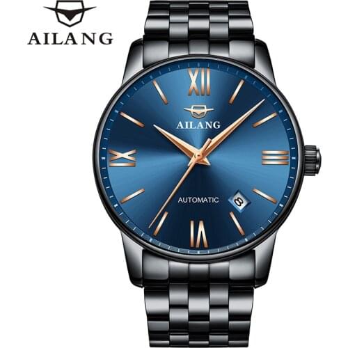 AILANG Back Business Mechanical Fashion Mens Wrist Watch Waterproof Calendar Sapphire Stainless Steel Strap Men Watches 2603